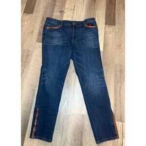 Seven7 Skimmer Jeans Women’s 12 Dark Wash Skinny Faux Leather Trim Zip Ankles